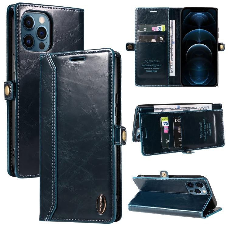 For iPhone 12 Pro Max GQUTROBE RFID Blocking Oil Wax Leather Case