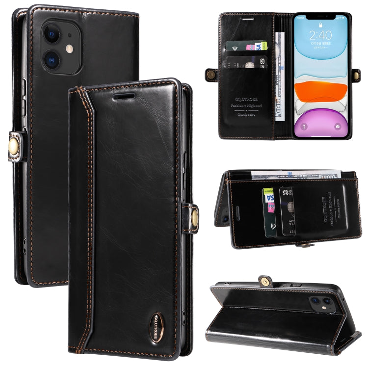 For iPhone 11 GQUTROBE RFID Blocking Oil Wax Leather Case