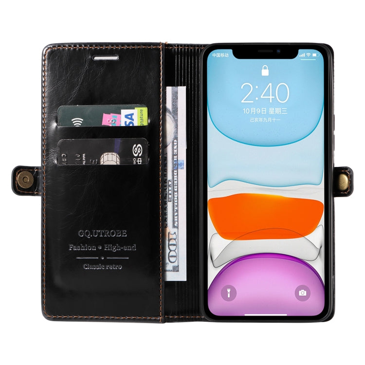 For iPhone 11 GQUTROBE RFID Blocking Oil Wax Leather Case