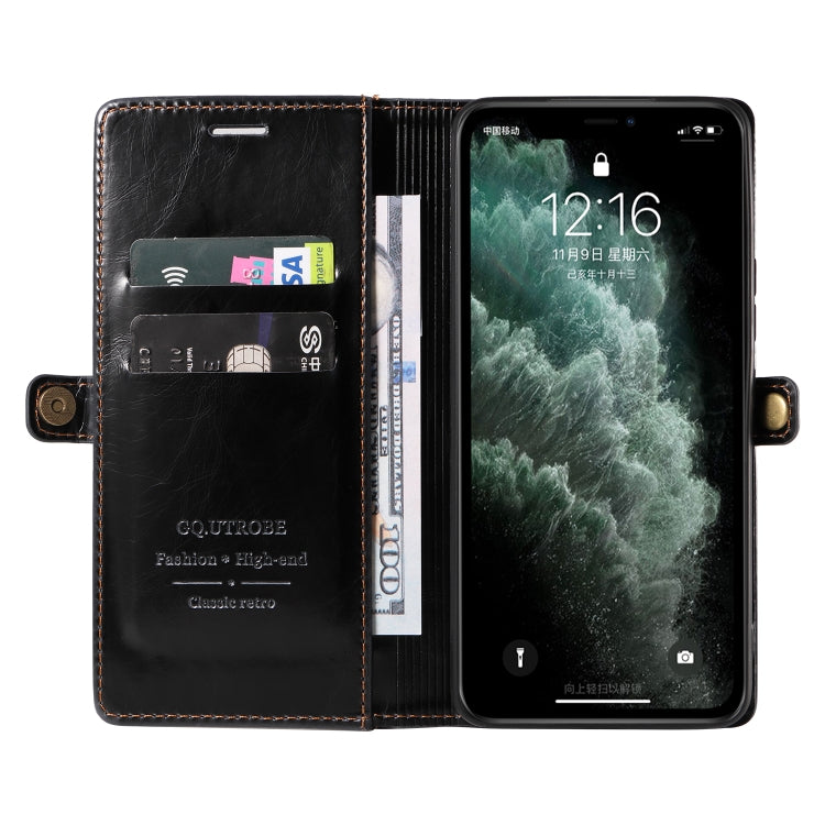 For iPhone 11 Pro Max GQUTROBE RFID Blocking Oil Wax Leather Case