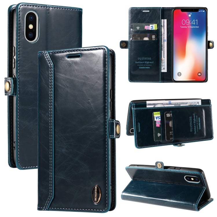 For iPhone X / XS GQUTROBE RFID Blocking Oil Wax Leather Case
