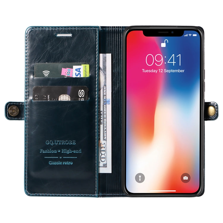 For iPhone X / XS GQUTROBE RFID Blocking Oil Wax Leather Case