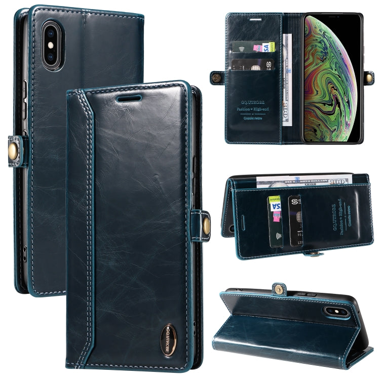 For iPhone XR GQUTROBE RFID Blocking Oil Wax Leather Case