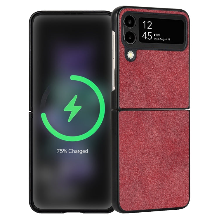 For Samsung Galaxy Z Flip4 Lambskin Texture Leather Folded Phone Case