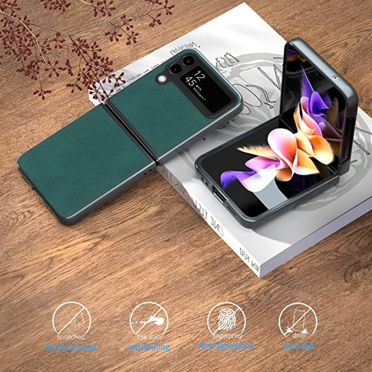 For Samsung Galaxy Z Flip4 Lambskin Texture Leather Folded Phone Case
