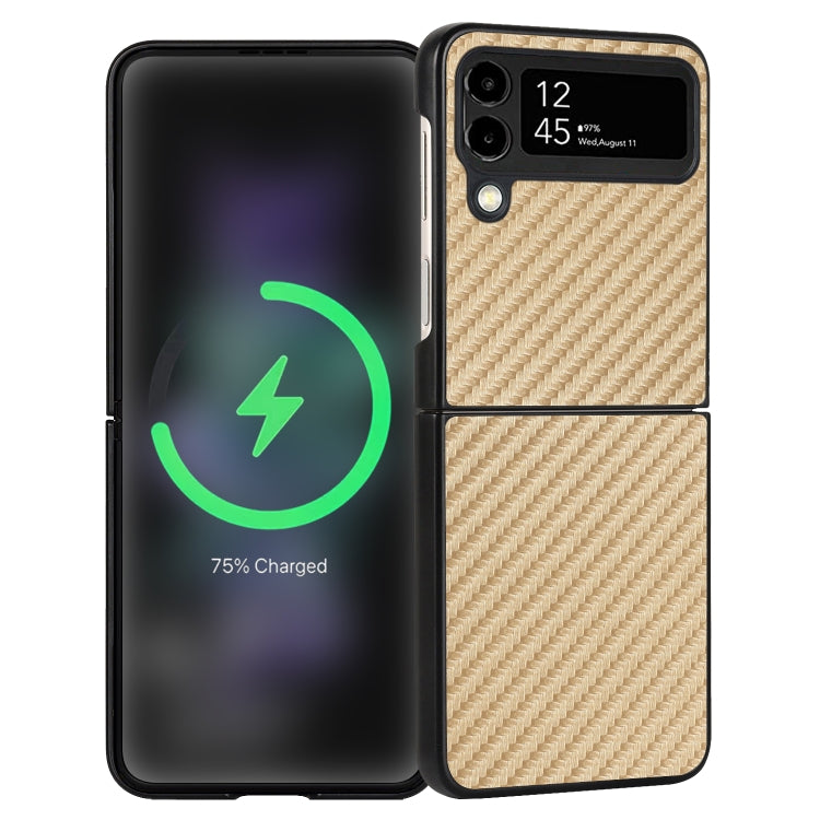 For Samsung Galaxy Z Flip4 Carbon Fiber Texture Leather Folded Phone Case