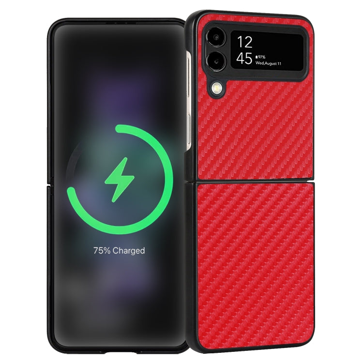 For Samsung Galaxy Z Flip4 Carbon Fiber Texture Leather Folded Phone Case