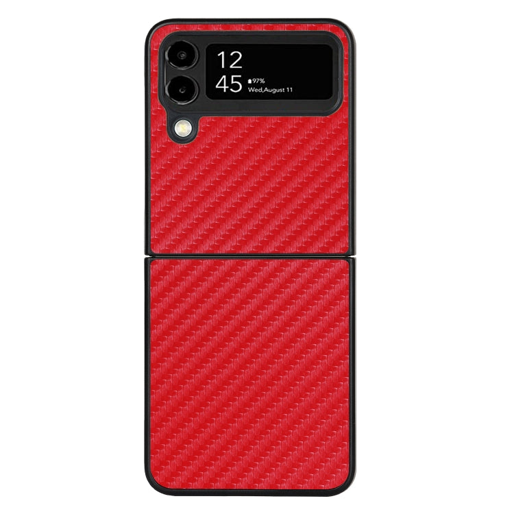 For Samsung Galaxy Z Flip4 Carbon Fiber Texture Leather Folded Phone Case