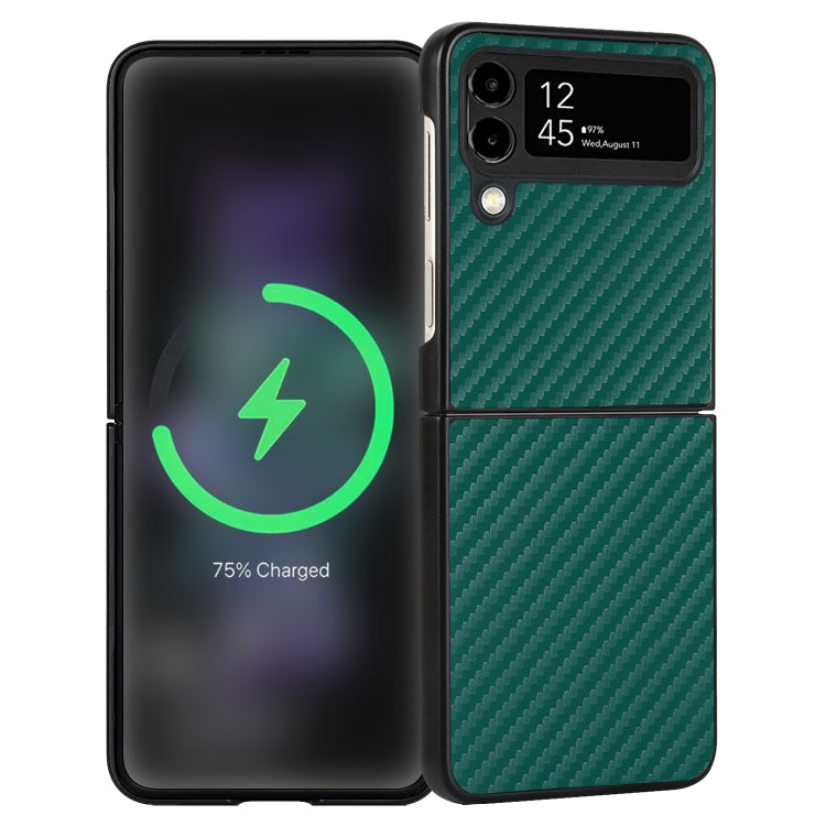 For Samsung Galaxy Z Flip4 Carbon Fiber Texture Leather Folded Phone Case