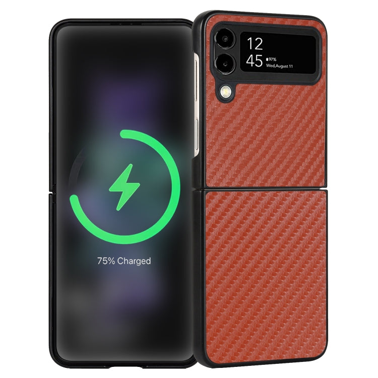 For Samsung Galaxy Z Flip4 Carbon Fiber Texture Leather Folded Phone Case