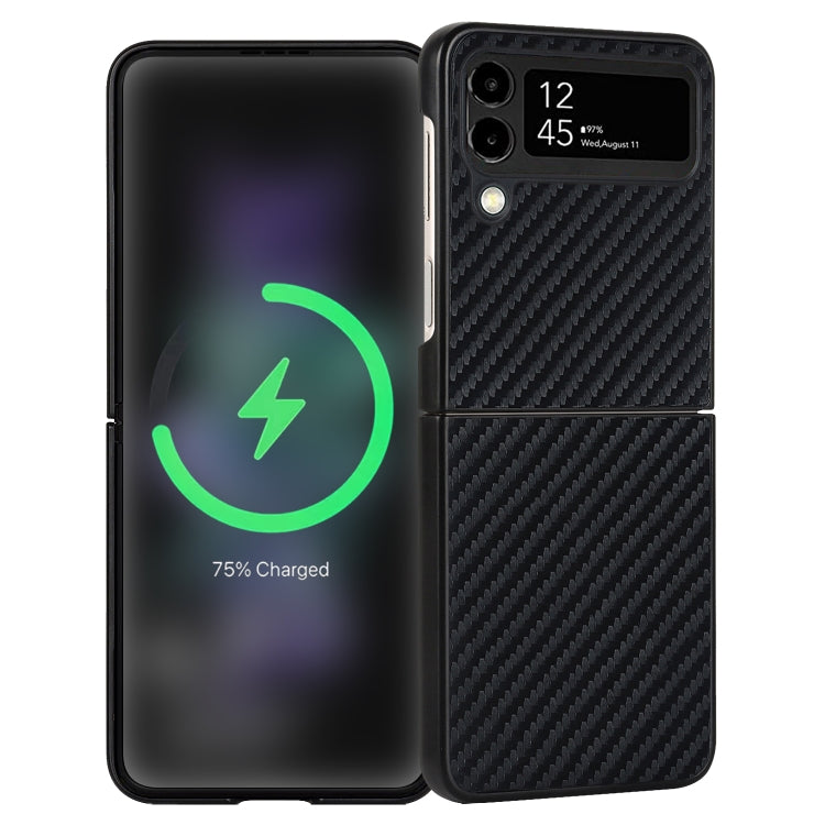 For Samsung Galaxy Z Flip4 Carbon Fiber Texture Leather Folded Phone Case