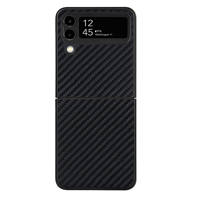 For Samsung Galaxy Z Flip4 Carbon Fiber Texture Leather Folded Phone Case