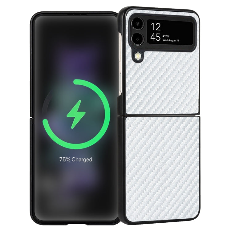 For Samsung Galaxy Z Flip4 Carbon Fiber Texture Leather Folded Phone Case
