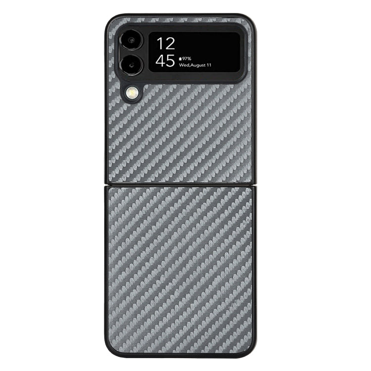 For Samsung Galaxy Z Flip4 Carbon Fiber Texture Leather Folded Phone Case