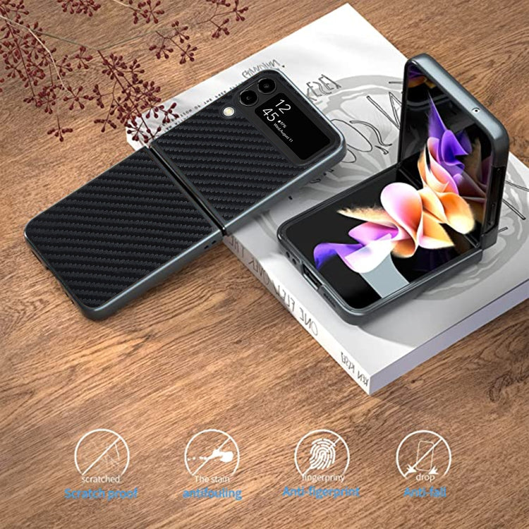 For Samsung Galaxy Z Flip4 Carbon Fiber Texture Leather Folded Phone Case
