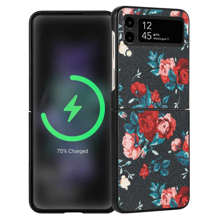 For Samsung Galaxy Z Flip4 Flowers Pattern Leather Folded Phone Case