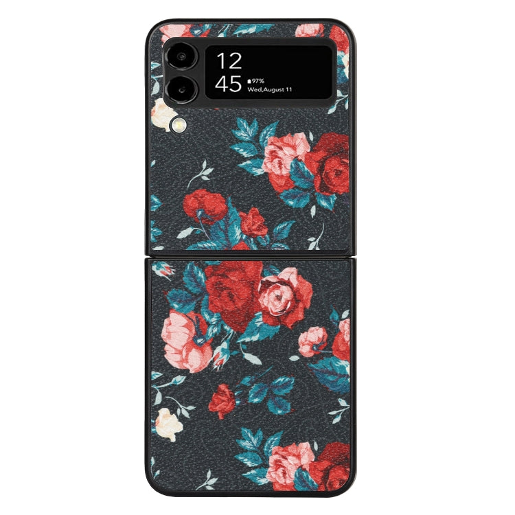 For Samsung Galaxy Z Flip4 Flowers Pattern Leather Folded Phone Case