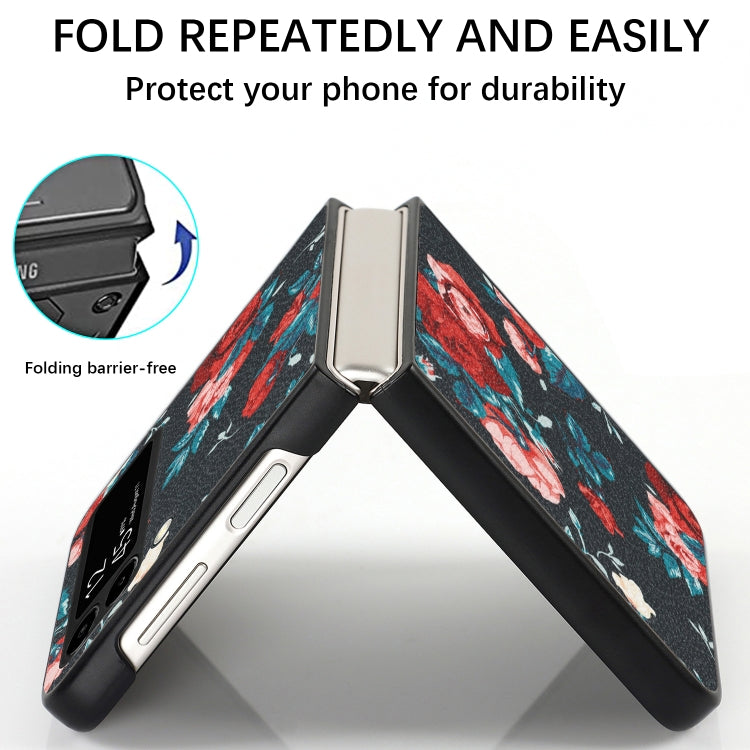 For Samsung Galaxy Z Flip4 Flowers Pattern Leather Folded Phone Case