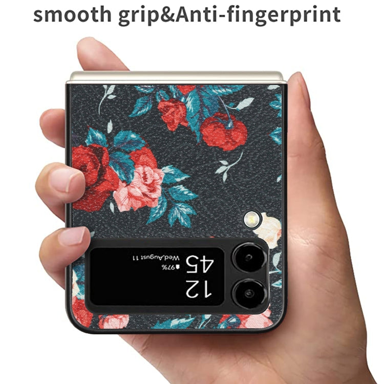 For Samsung Galaxy Z Flip4 Flowers Pattern Leather Folded Phone Case