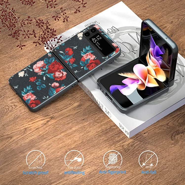 For Samsung Galaxy Z Flip4 Flowers Pattern Leather Folded Phone Case