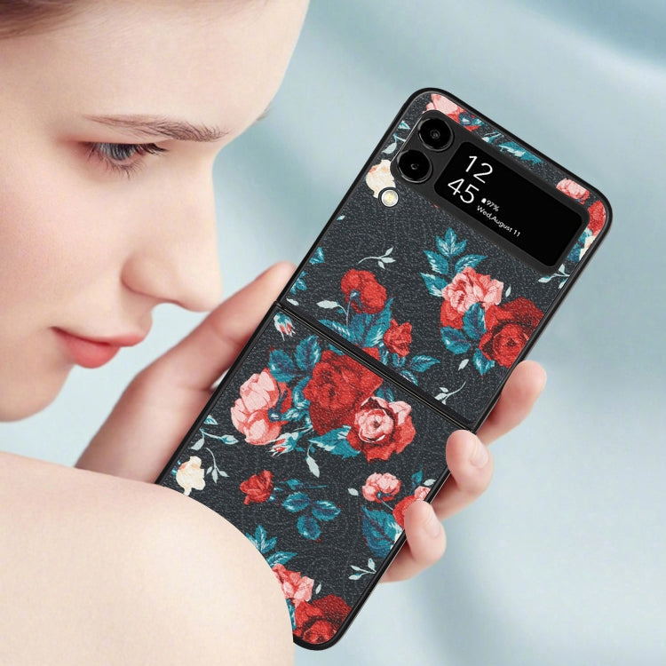 For Samsung Galaxy Z Flip4 Flowers Pattern Leather Folded Phone Case