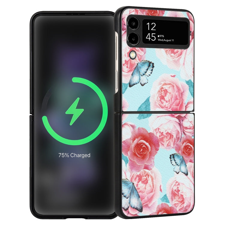 For Samsung Galaxy Z Flip4 Flowers Pattern Leather Folded Phone Case
