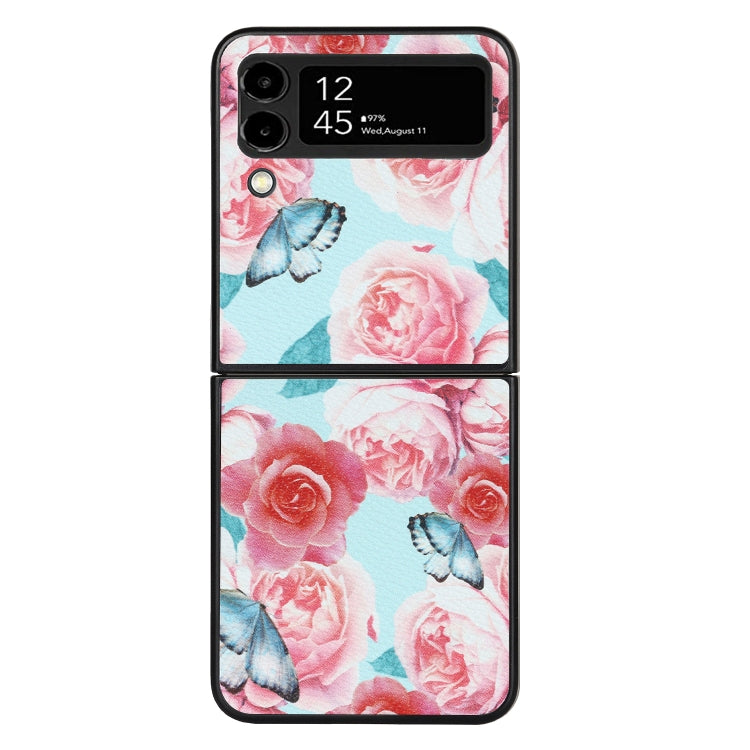 For Samsung Galaxy Z Flip4 Flowers Pattern Leather Folded Phone Case