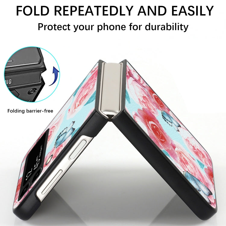 For Samsung Galaxy Z Flip4 Flowers Pattern Leather Folded Phone Case