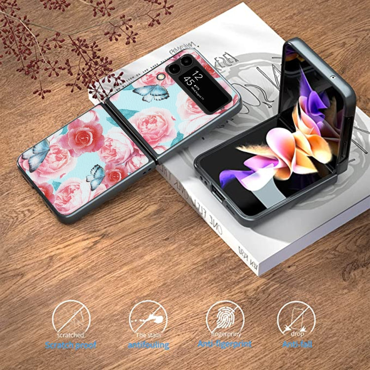 For Samsung Galaxy Z Flip4 Flowers Pattern Leather Folded Phone Case