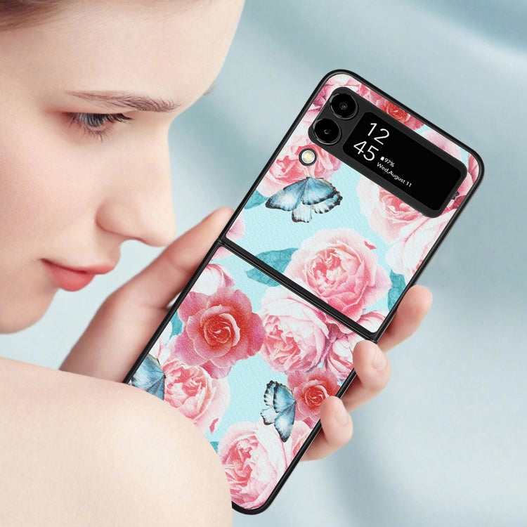For Samsung Galaxy Z Flip4 Flowers Pattern Leather Folded Phone Case