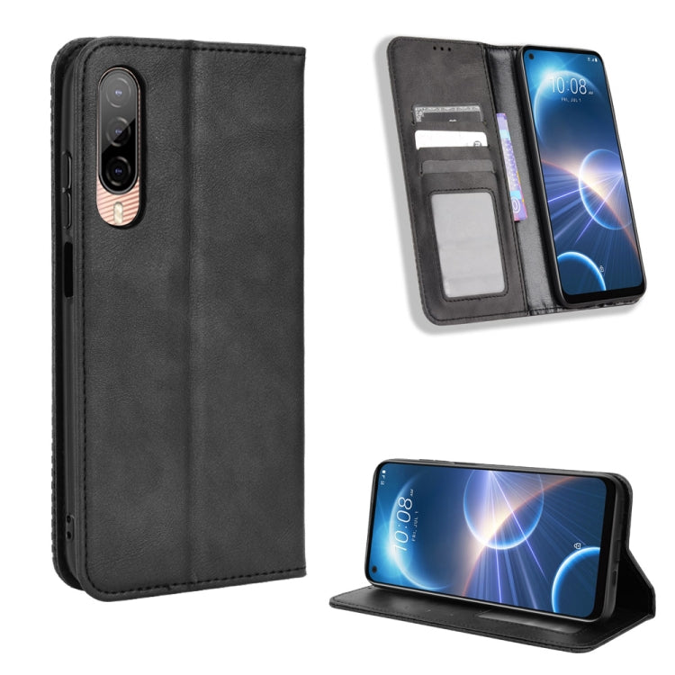 For HTC Desire 22 Pro Magnetic Buckle Retro Texture Leather Phone Case