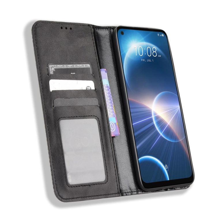 For HTC Desire 22 Pro Magnetic Buckle Retro Texture Leather Phone Case