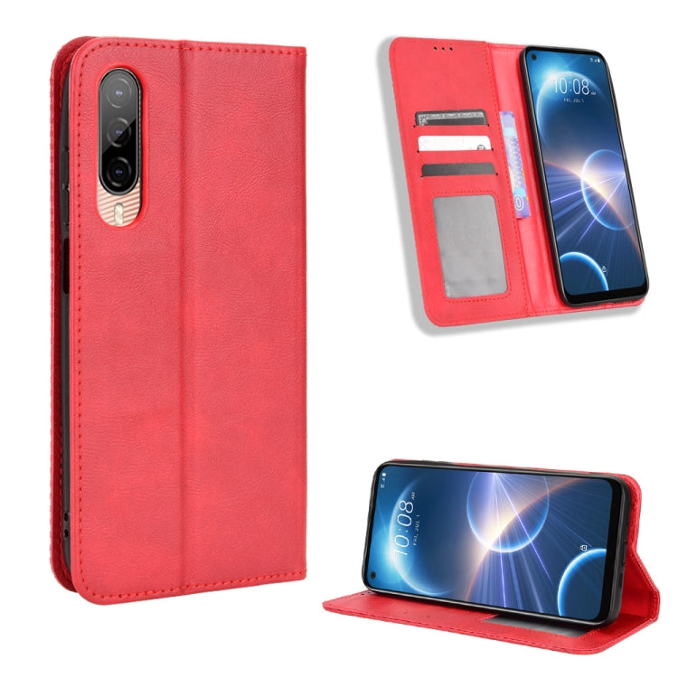 For HTC Desire 22 Pro Magnetic Buckle Retro Texture Leather Phone Case