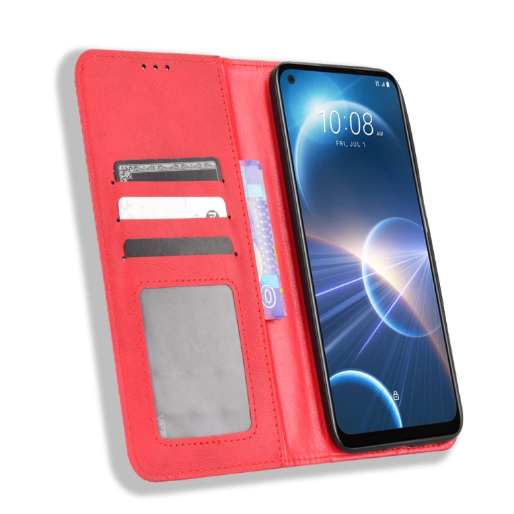 For HTC Desire 22 Pro Magnetic Buckle Retro Texture Leather Phone Case