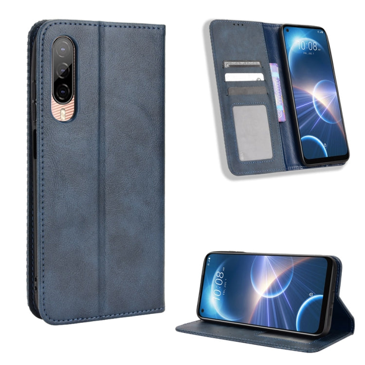For HTC Desire 22 Pro Magnetic Buckle Retro Texture Leather Phone Case