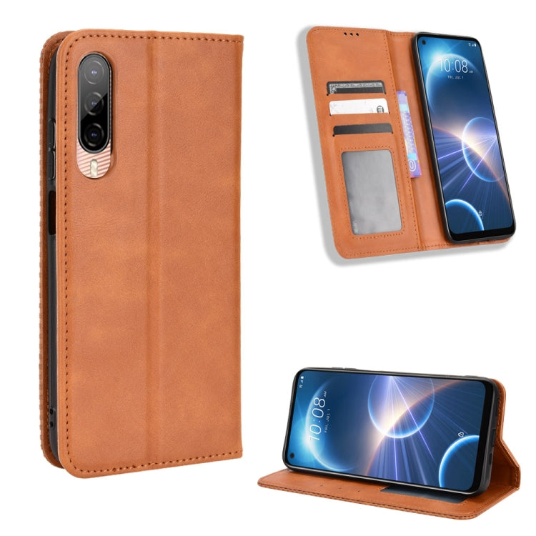 For HTC Desire 22 Pro Magnetic Buckle Retro Texture Leather Phone Case