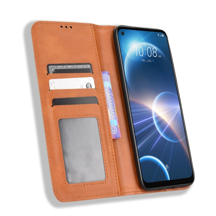 For HTC Desire 22 Pro Magnetic Buckle Retro Texture Leather Phone Case