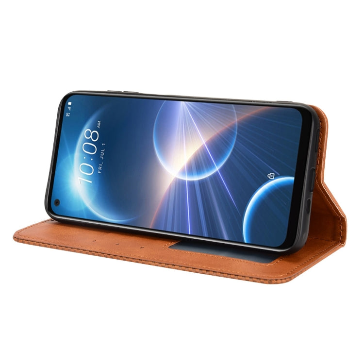 For HTC Desire 22 Pro Magnetic Buckle Retro Texture Leather Phone Case