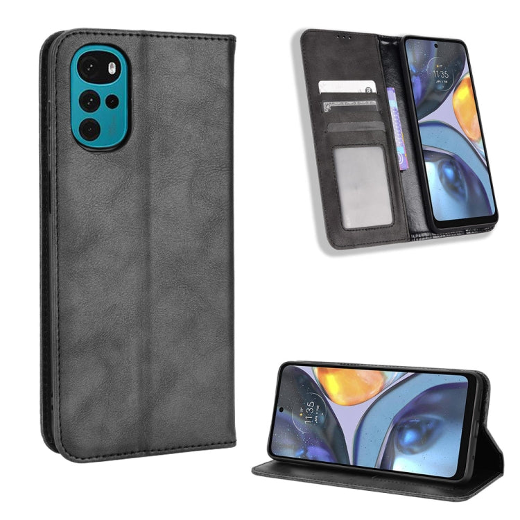 For Motorola Moto E32s / G22 Magnetic Buckle Retro Texture Leather Phone Case