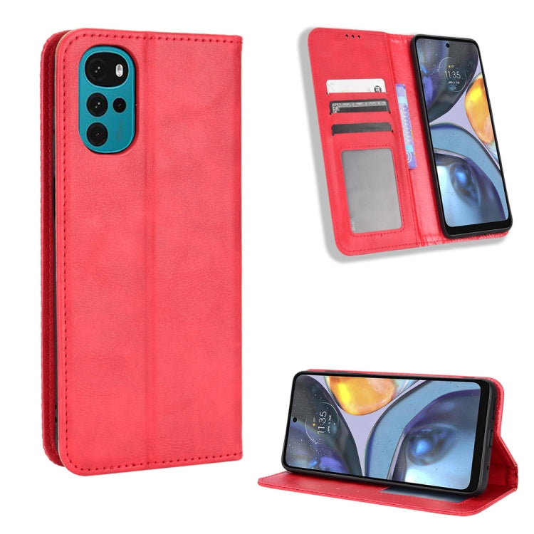 For Motorola Moto E32s / G22 Magnetic Buckle Retro Texture Leather Phone Case