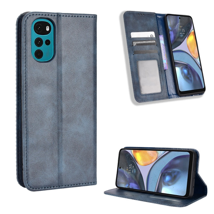 For Motorola Moto E32s / G22 Magnetic Buckle Retro Texture Leather Phone Case