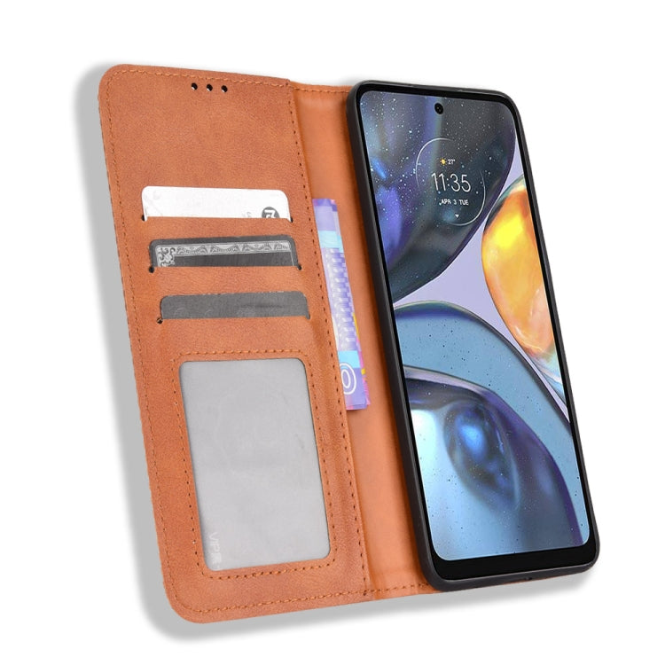 For Motorola Moto E32s / G22 Magnetic Buckle Retro Texture Leather Phone Case