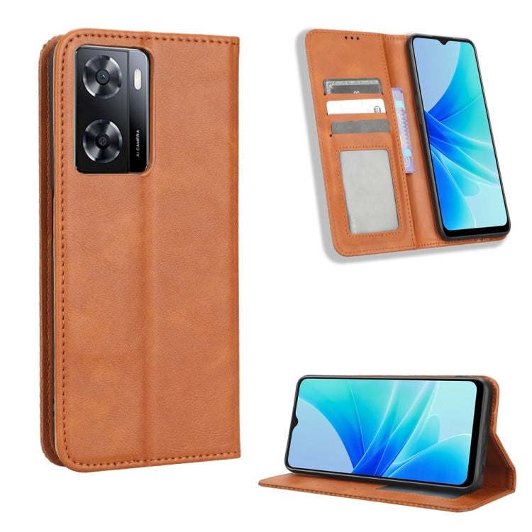 For OPPO A57 5G / 4G Magnetic Buckle Retro Texture Leather Phone Case