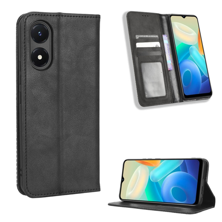 For vivo Y02s Magnetic Buckle Retro Texture Leather Phone Case
