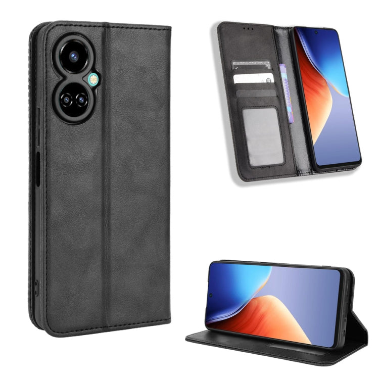 For Tecno Camon 19 Magnetic Buckle Retro Texture Leather Phone Case