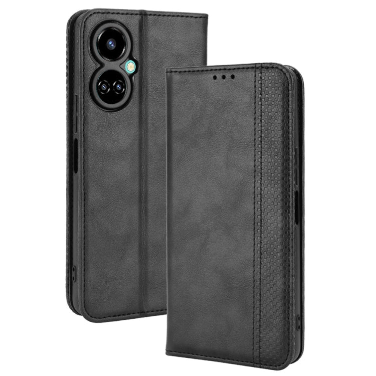For Tecno Camon 19 Magnetic Buckle Retro Texture Leather Phone Case