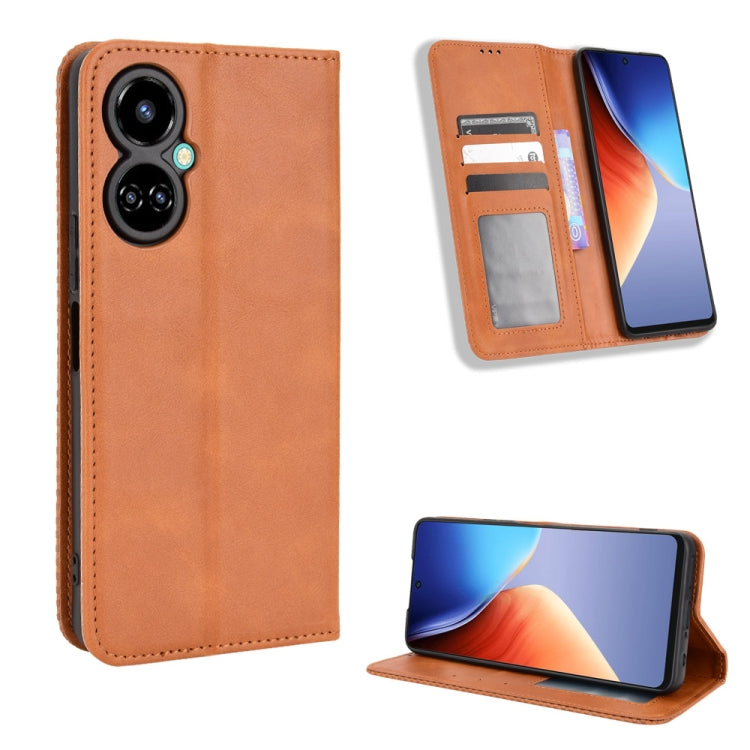 For Tecno Camon 19 Magnetic Buckle Retro Texture Leather Phone Case