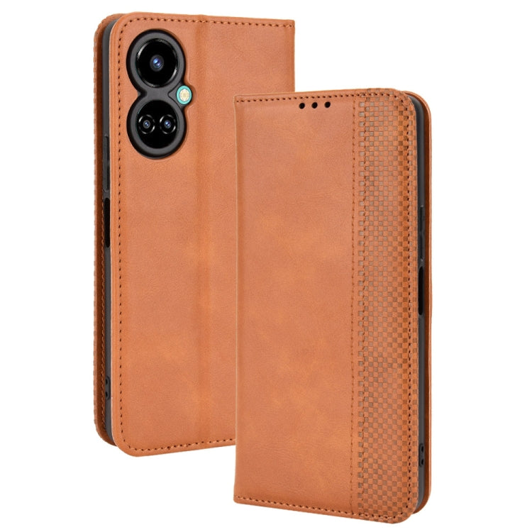 For Tecno Camon 19 Magnetic Buckle Retro Texture Leather Phone Case