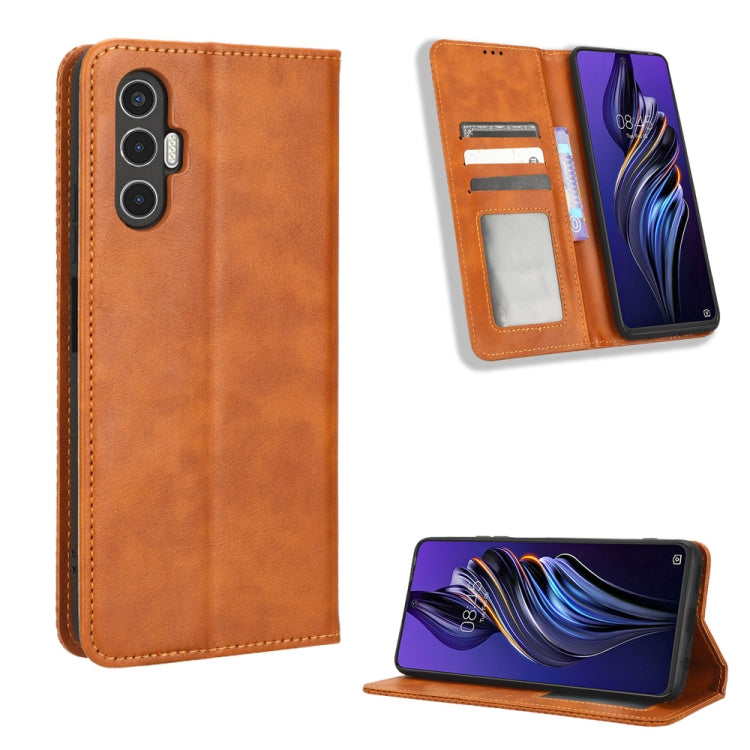 For Tecno Pova3 Magnetic Buckle Retro Texture Leather Phone Case