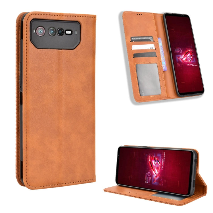 For ASUS ROG Phone 6 / 6 Pro Magnetic Buckle Retro Texture Leather Phone Case